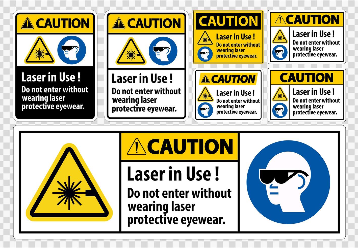 precaución ppe seguridad láser en uso conjunto de etiquetas vector