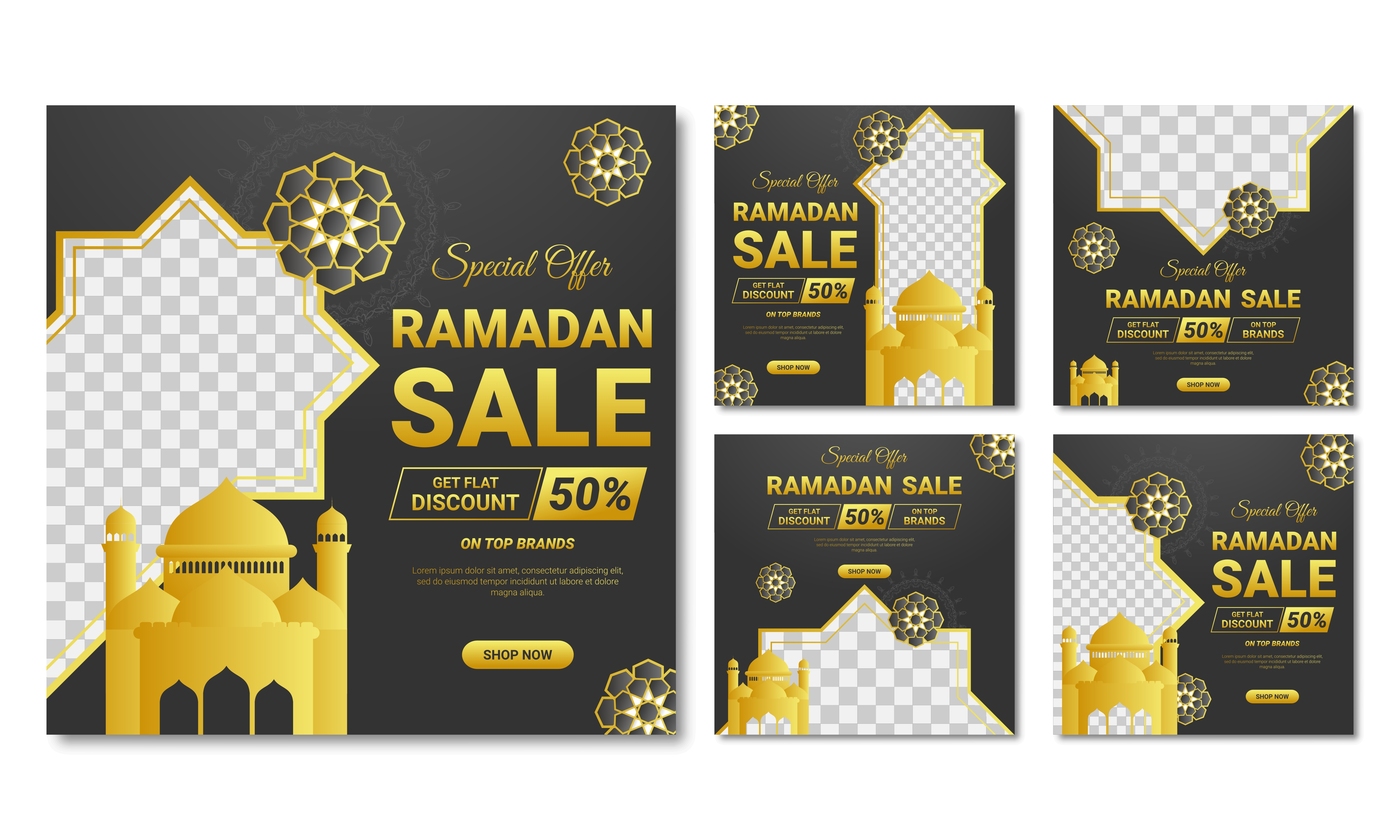 gold and black ramadan square banner template set