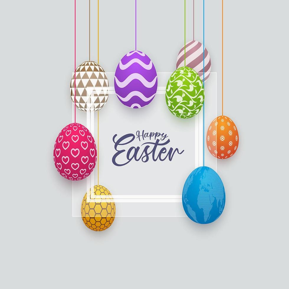 Happy Easter Banner with Hanging Patterned Eggs vector