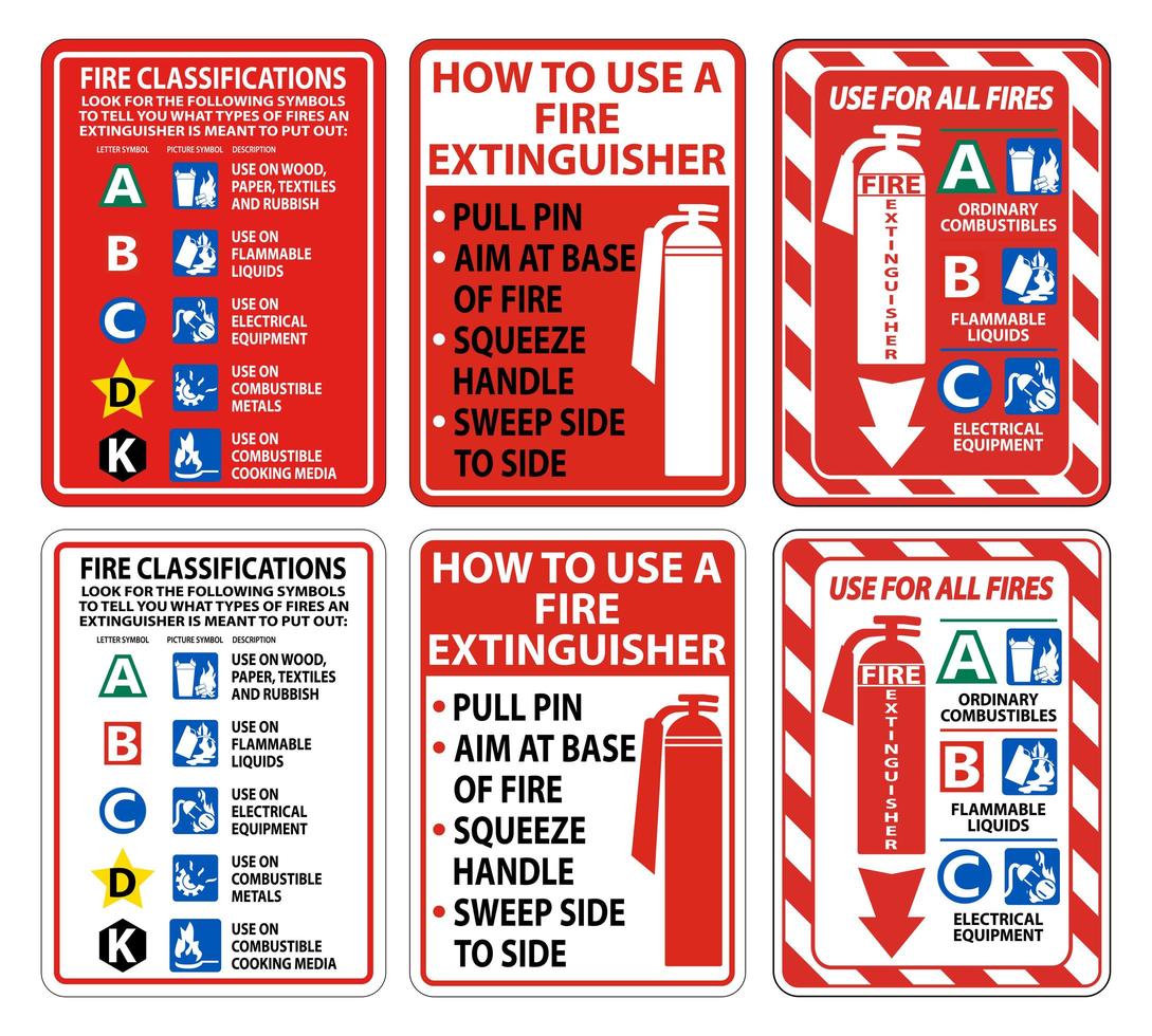conjunto de etiquetas de instrucciones de extintor de incendios vector