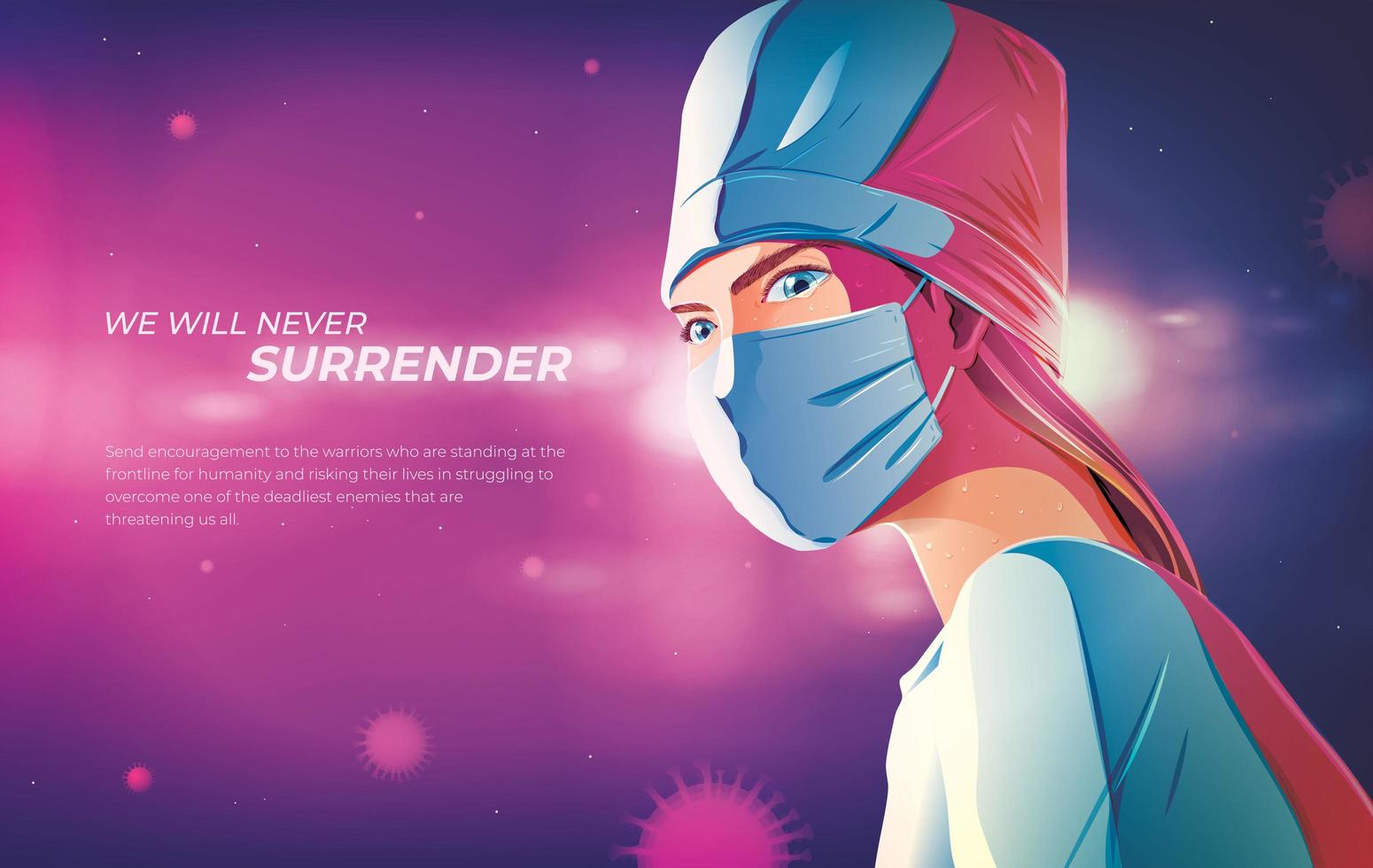 Doctor Illustration with We Will Never Surrender Text vector