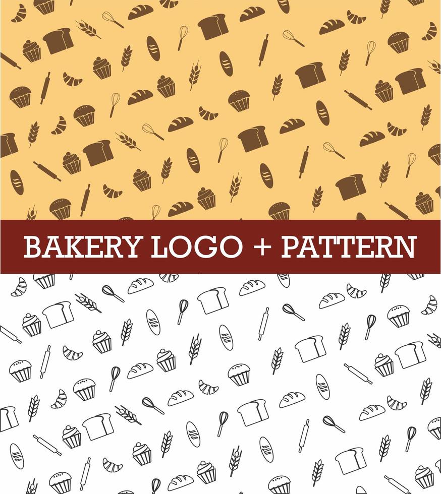 conjunto de logotipo y patrón de panadería vector