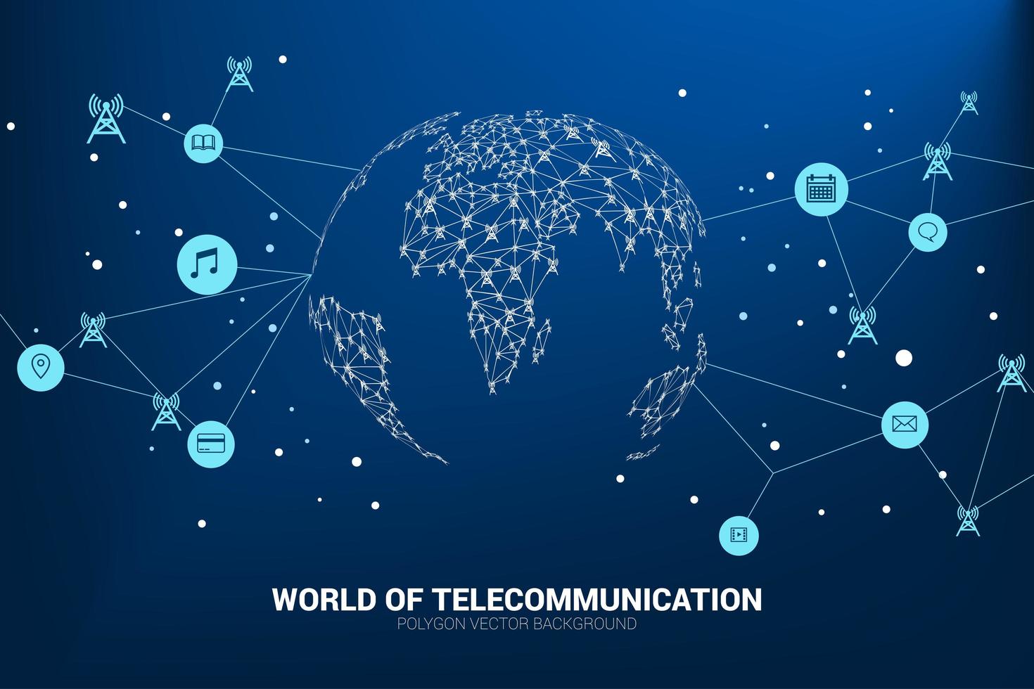 Polygon antenna towers in globe shape with icons vector