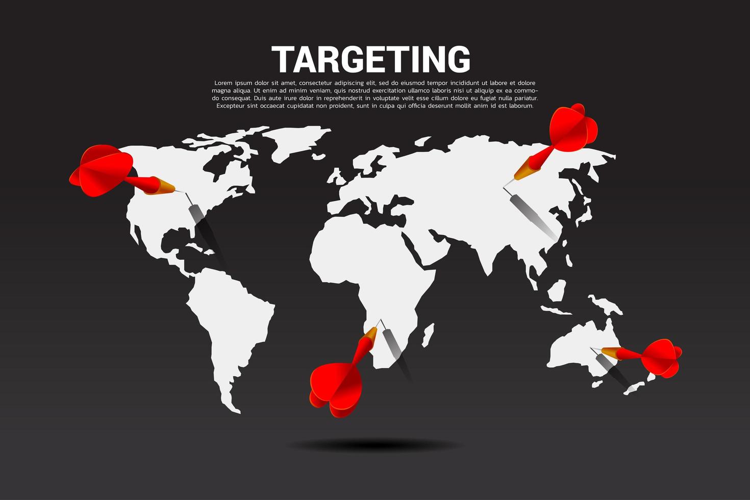 dardos en el mapa mundial vector