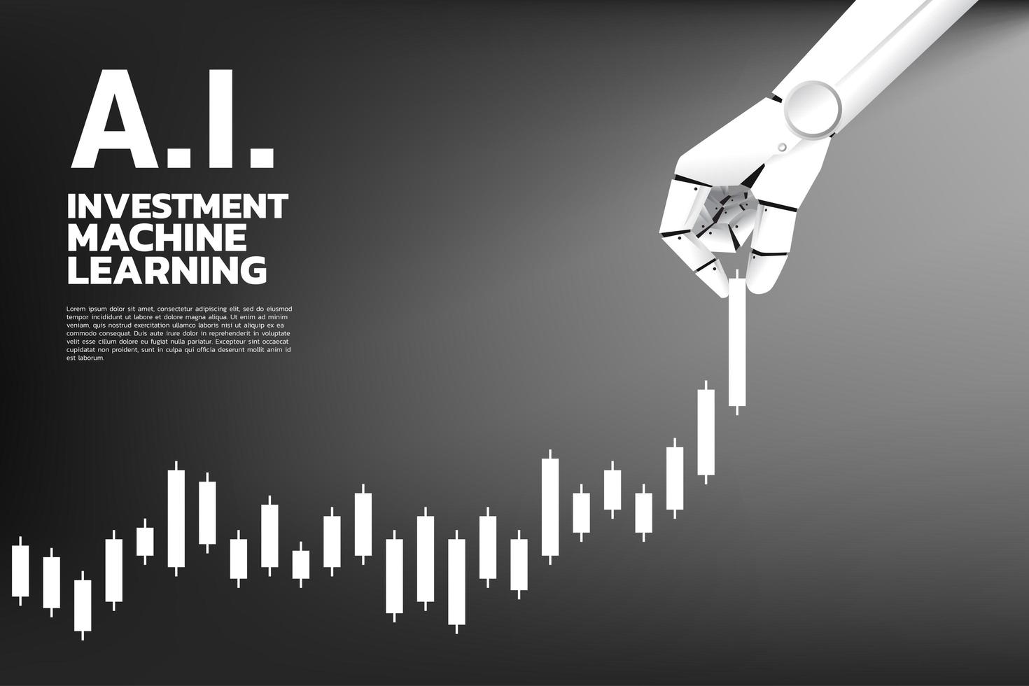 Robot hand pulling candlestick chart higher vector