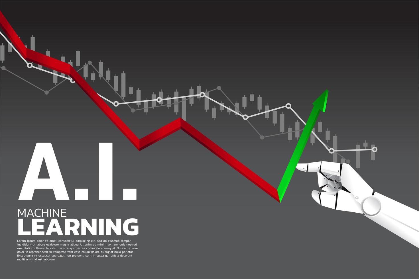 mano robot empujando hacia abajo gráfico en gráfico de crecimiento vector