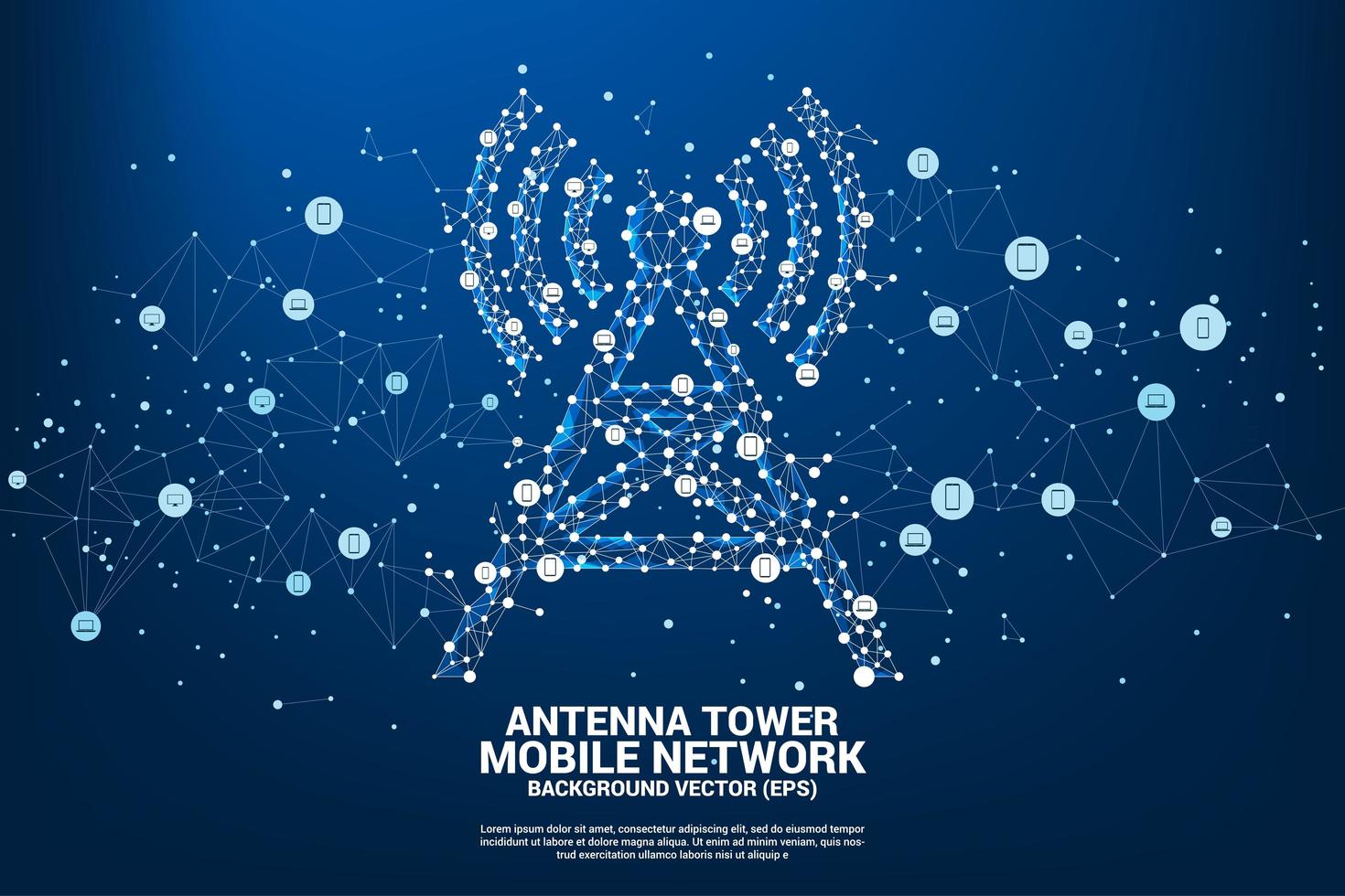 torre de antena poligonal con icono de dispositivo móvil vector