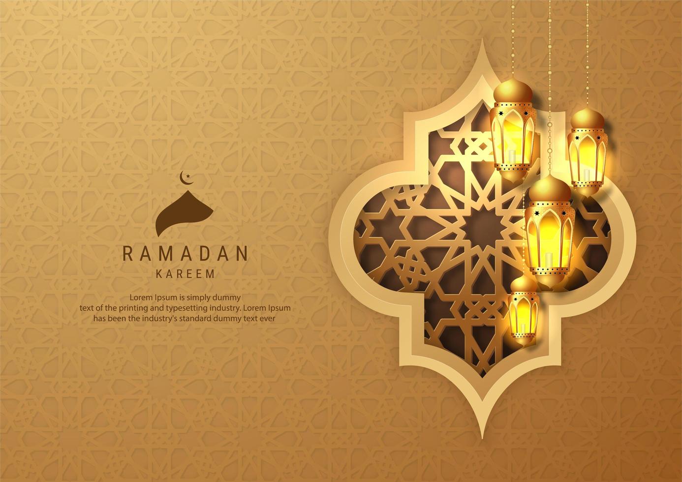 Ramadan Kareem Gold Hanging Lanterns on Embossed Background vector