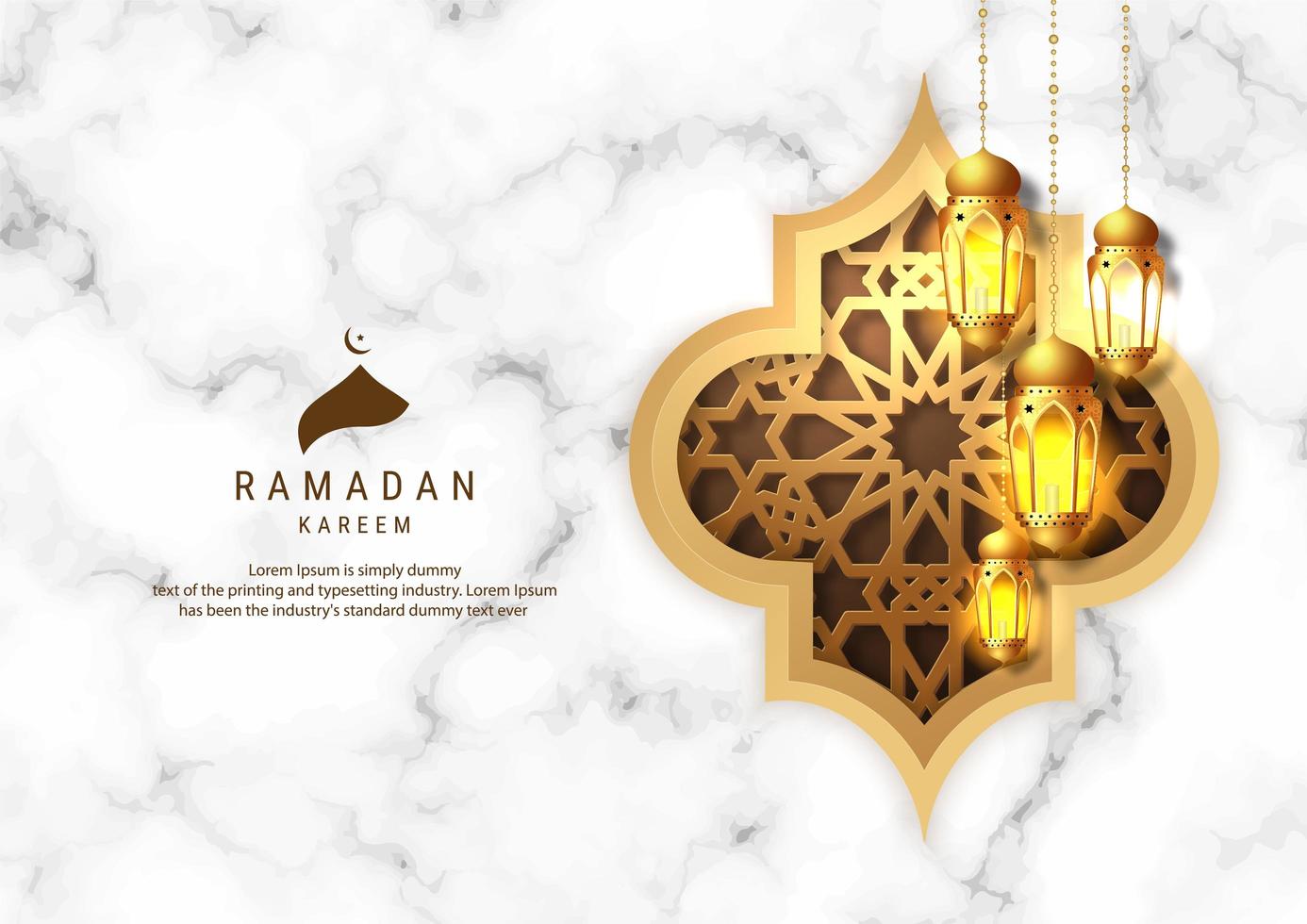 Ramadan Kareem Lanterns on White Marble Background vector