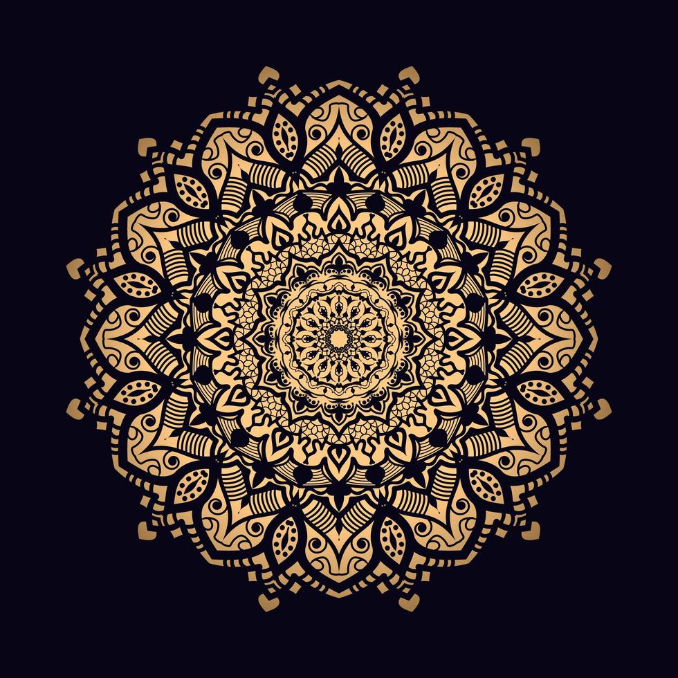  Gold Ornate Single Mandala on Black  vector