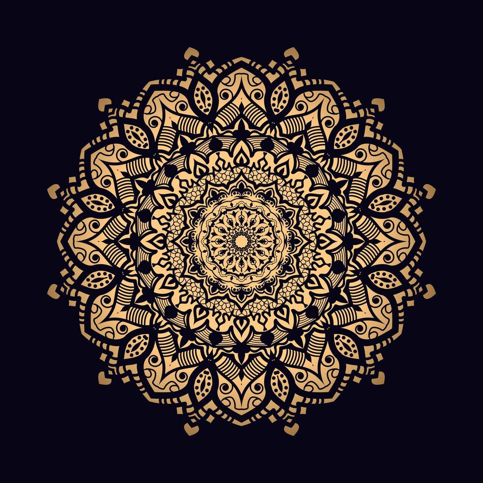 mandala dorado adornado solo en negro vector