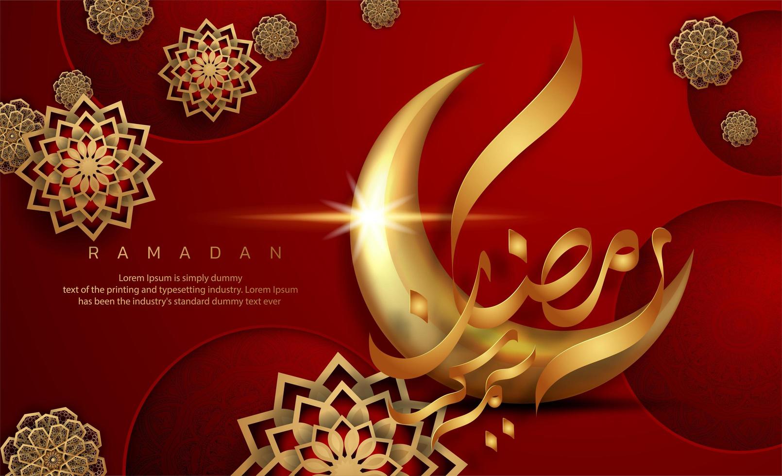 Red Ramadan Kareem with Gold Flower Designs vector