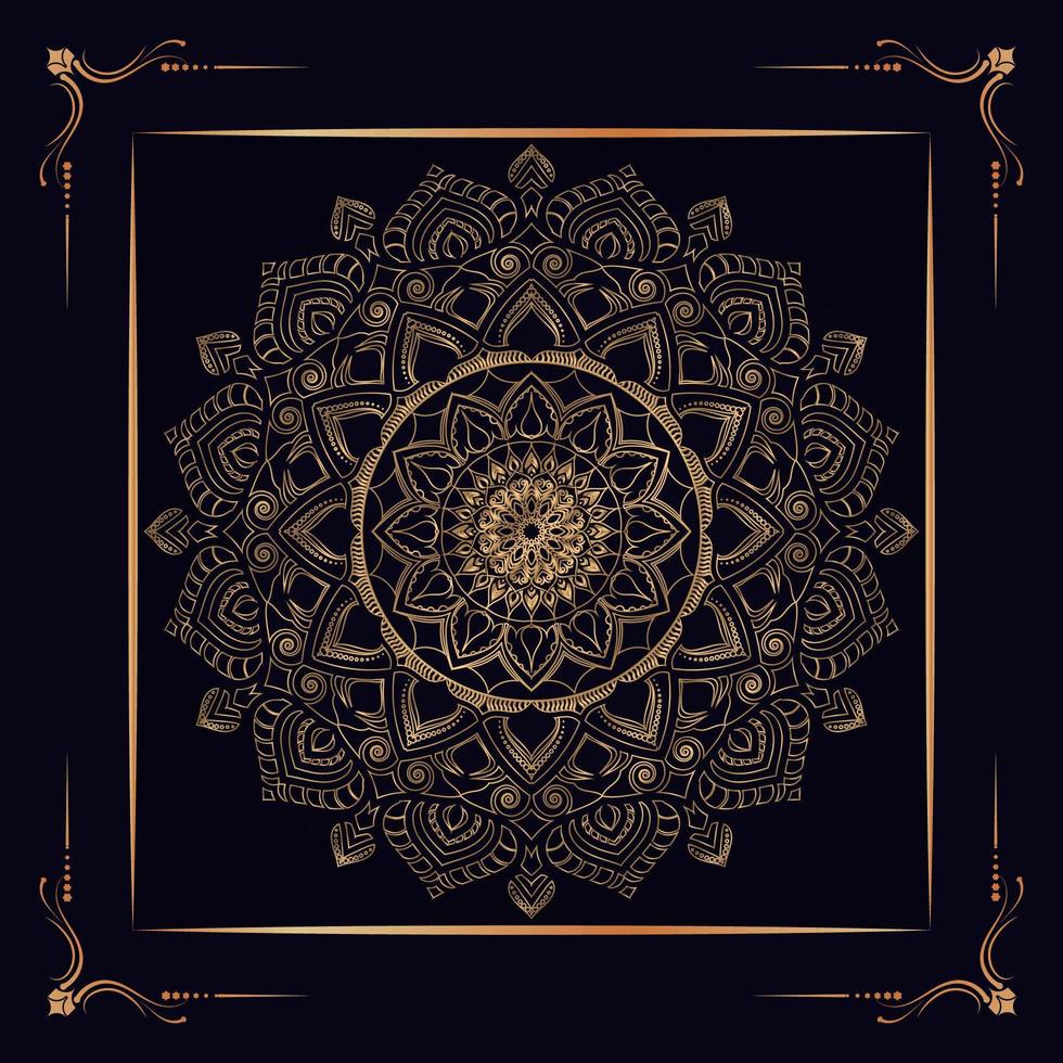 mandala de oro en marco cuadrado vector