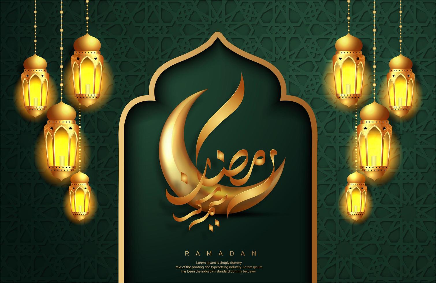 Ramadan Kareem Green Embossed Greeting Card Design vector