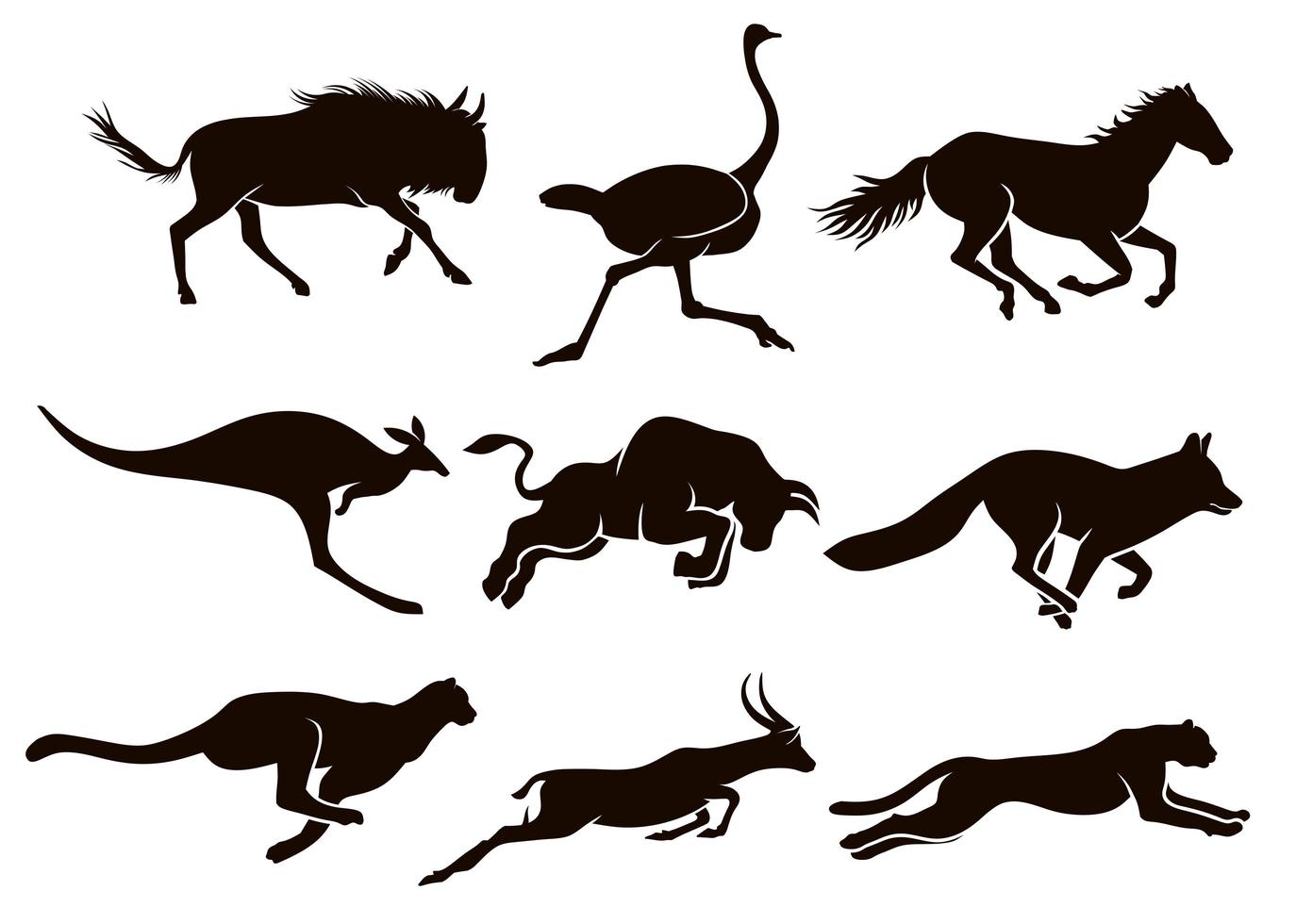 Collection of running animal silhouettes vector