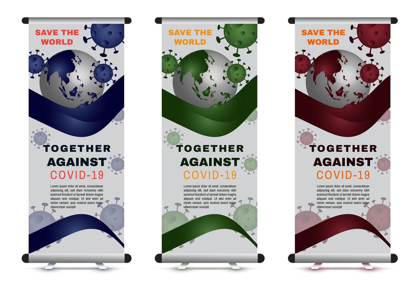 Corona virus roll up banners with globe and virus vector