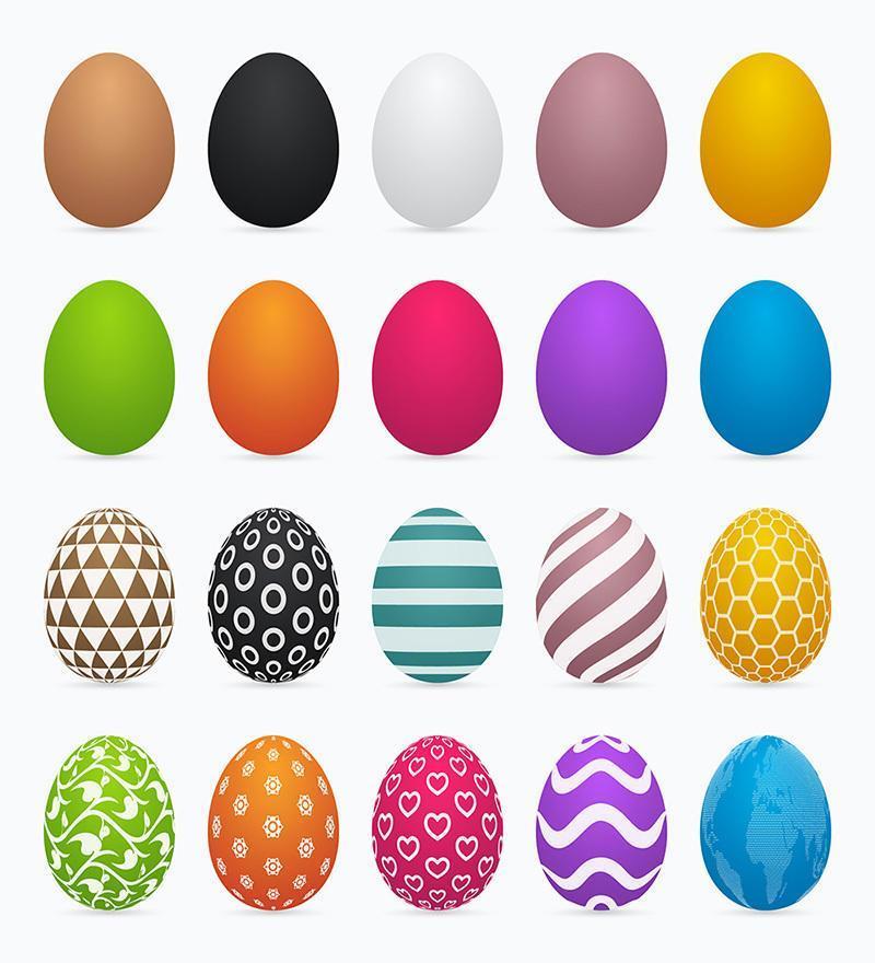 Colorful solid and patterned Easter egg set vector