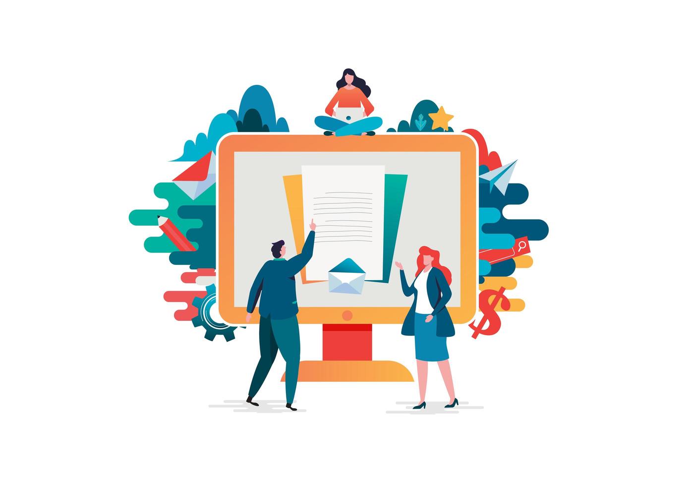 People doing paperwork online vector