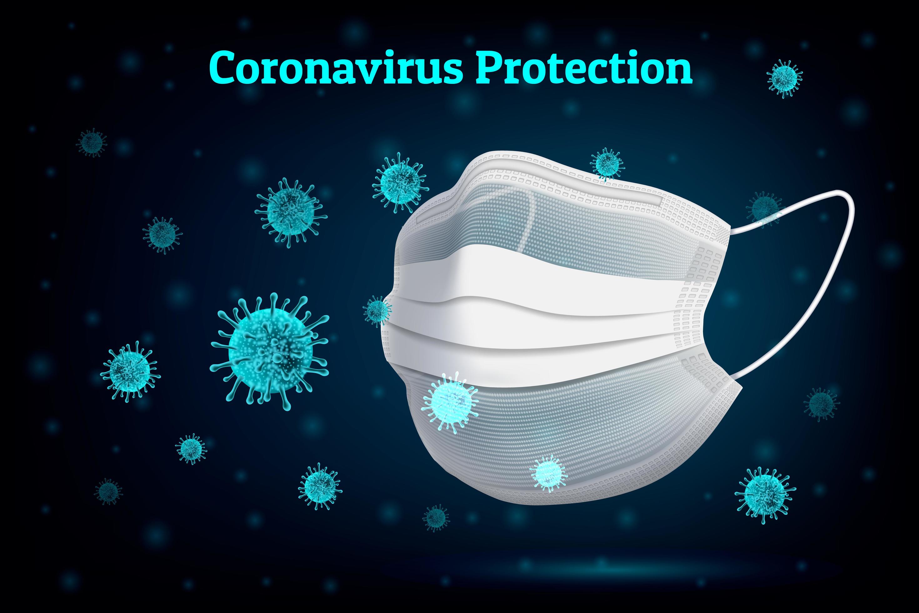 cartel de protección de coronavirus de neón con máscara vector