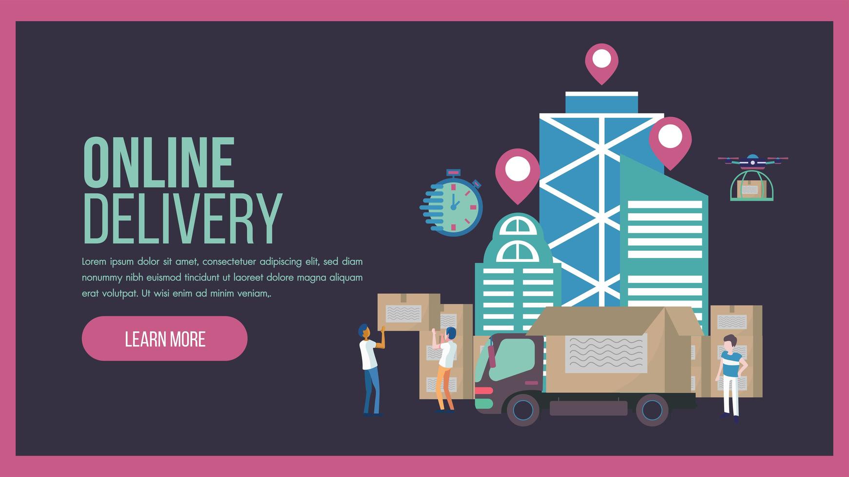 Online delivery service landing page with truck vector