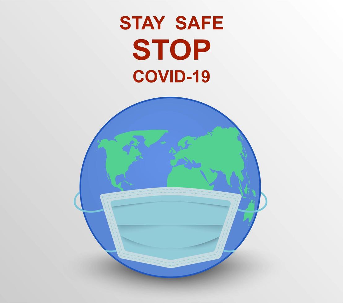 Globe Wearing Mask to Stay Safe from COVID-19 vector
