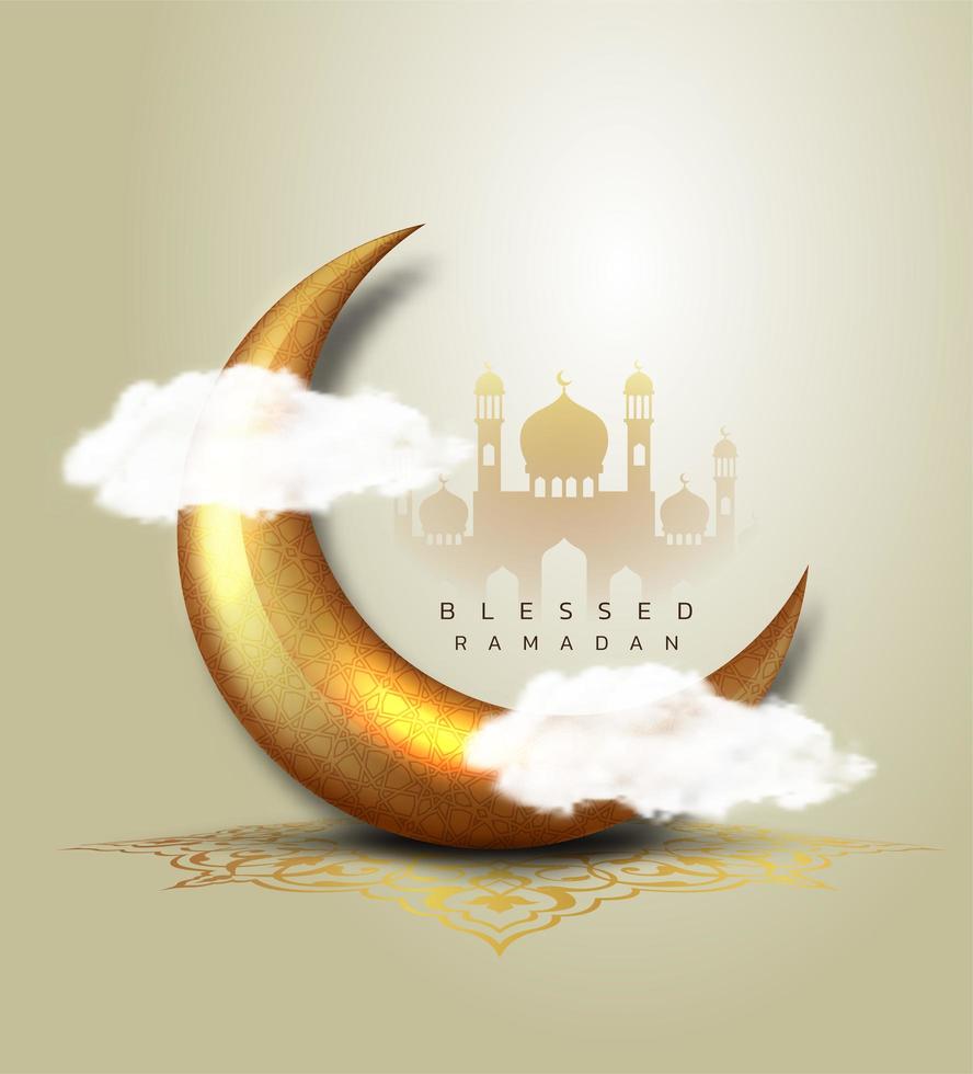 ramadan kareem luna creciente de oro 3d de lujo vector