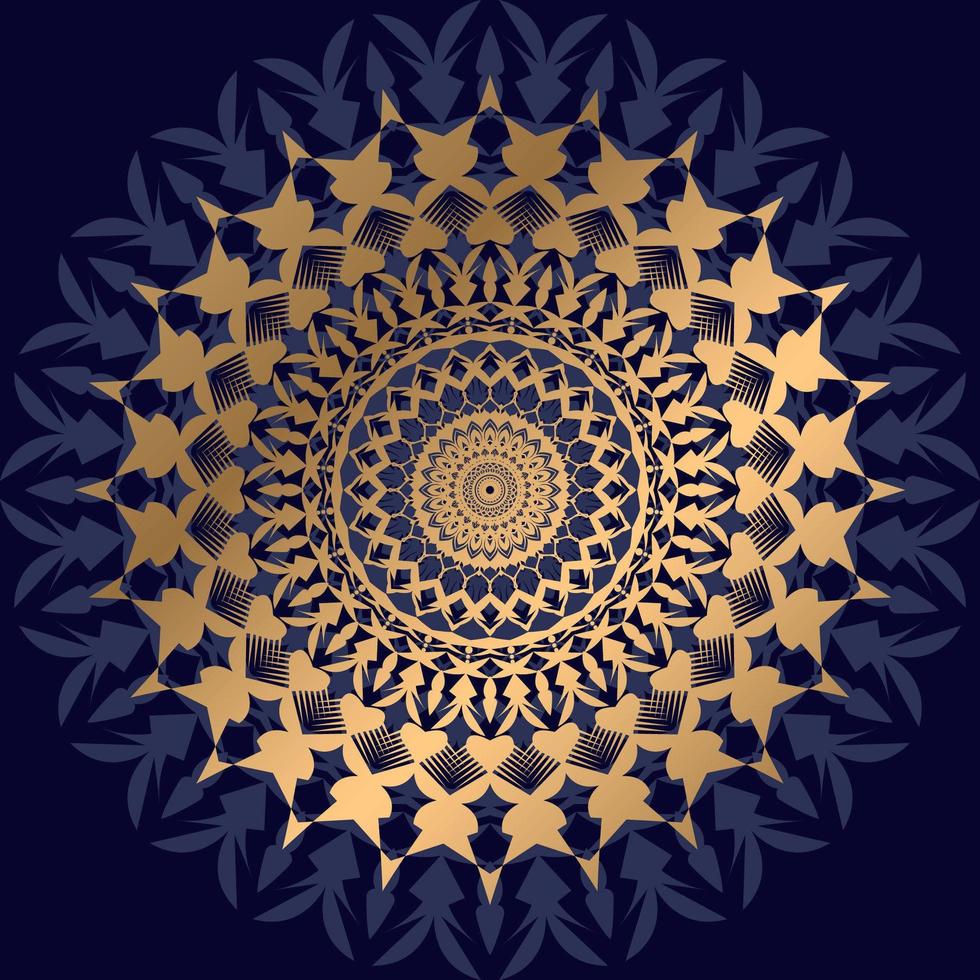 mandala dorado y azul oscuro sobre negro vector