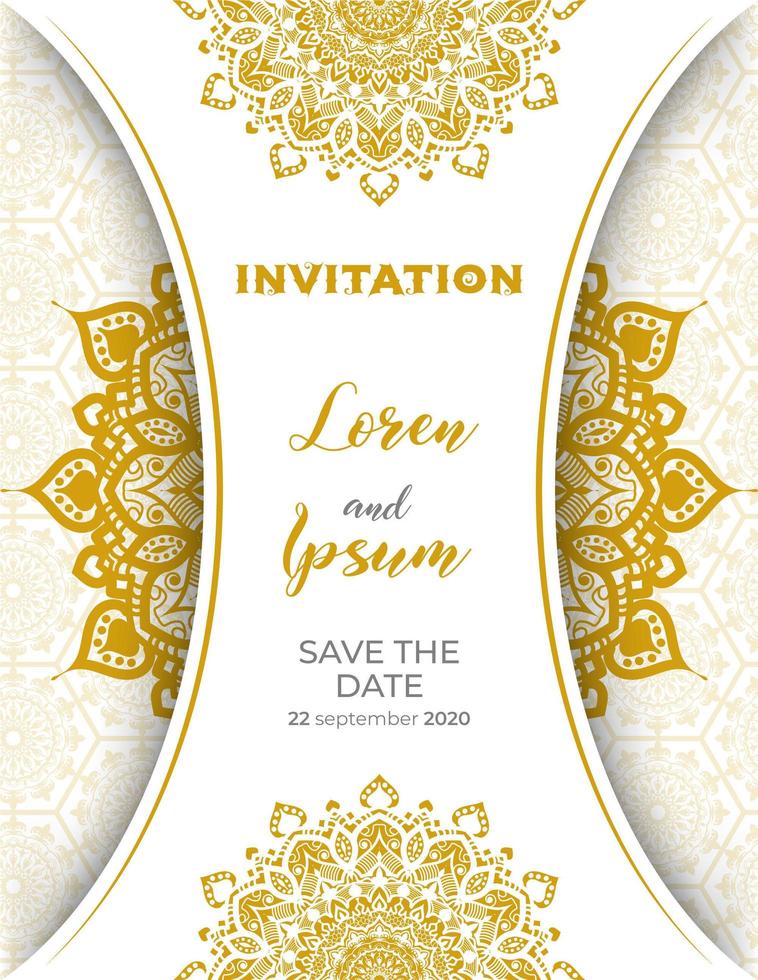 Gold on White Luxury Mandala Invitation Design vector