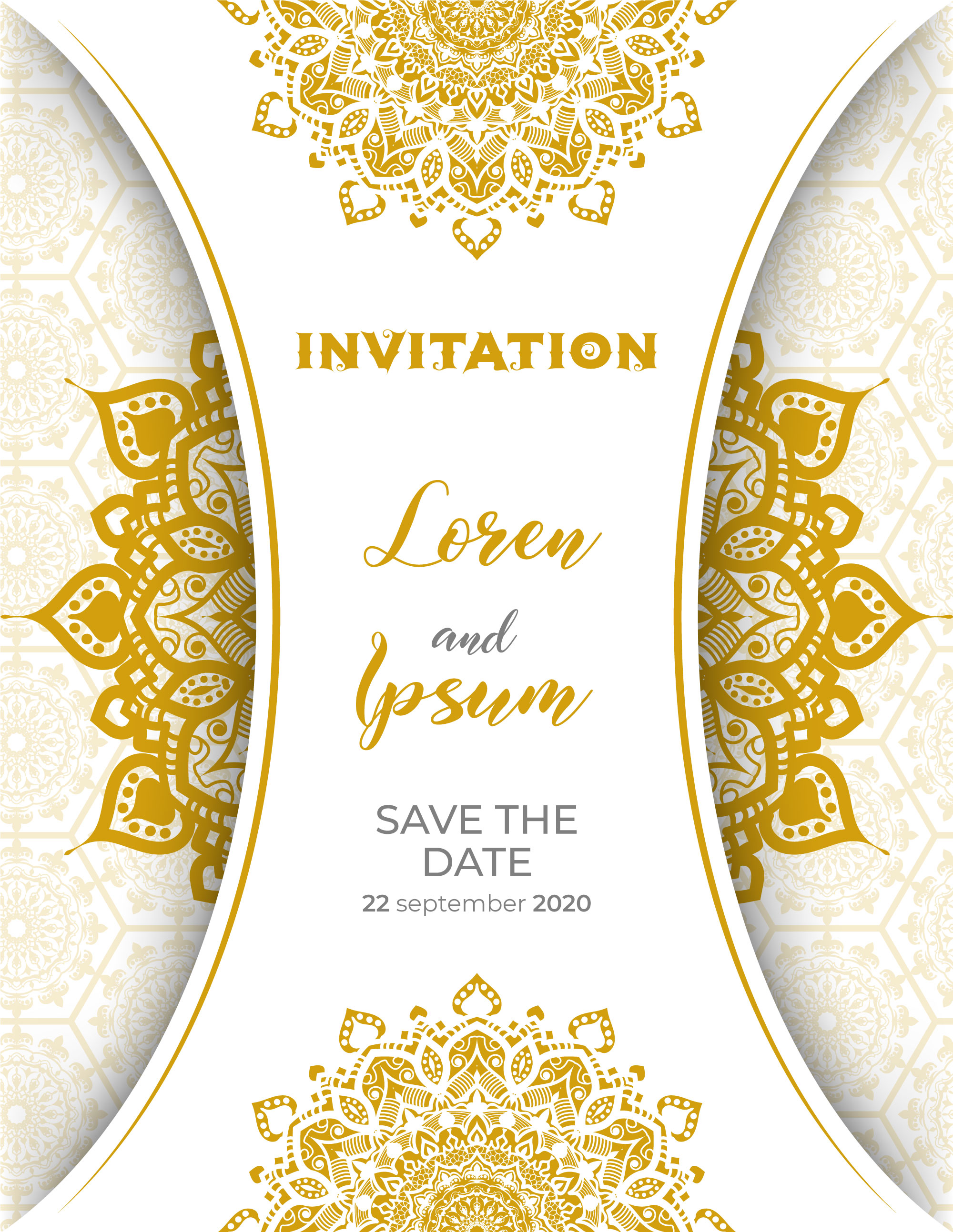 Download Gold on White Luxury Mandala Invitation Design - Download ...