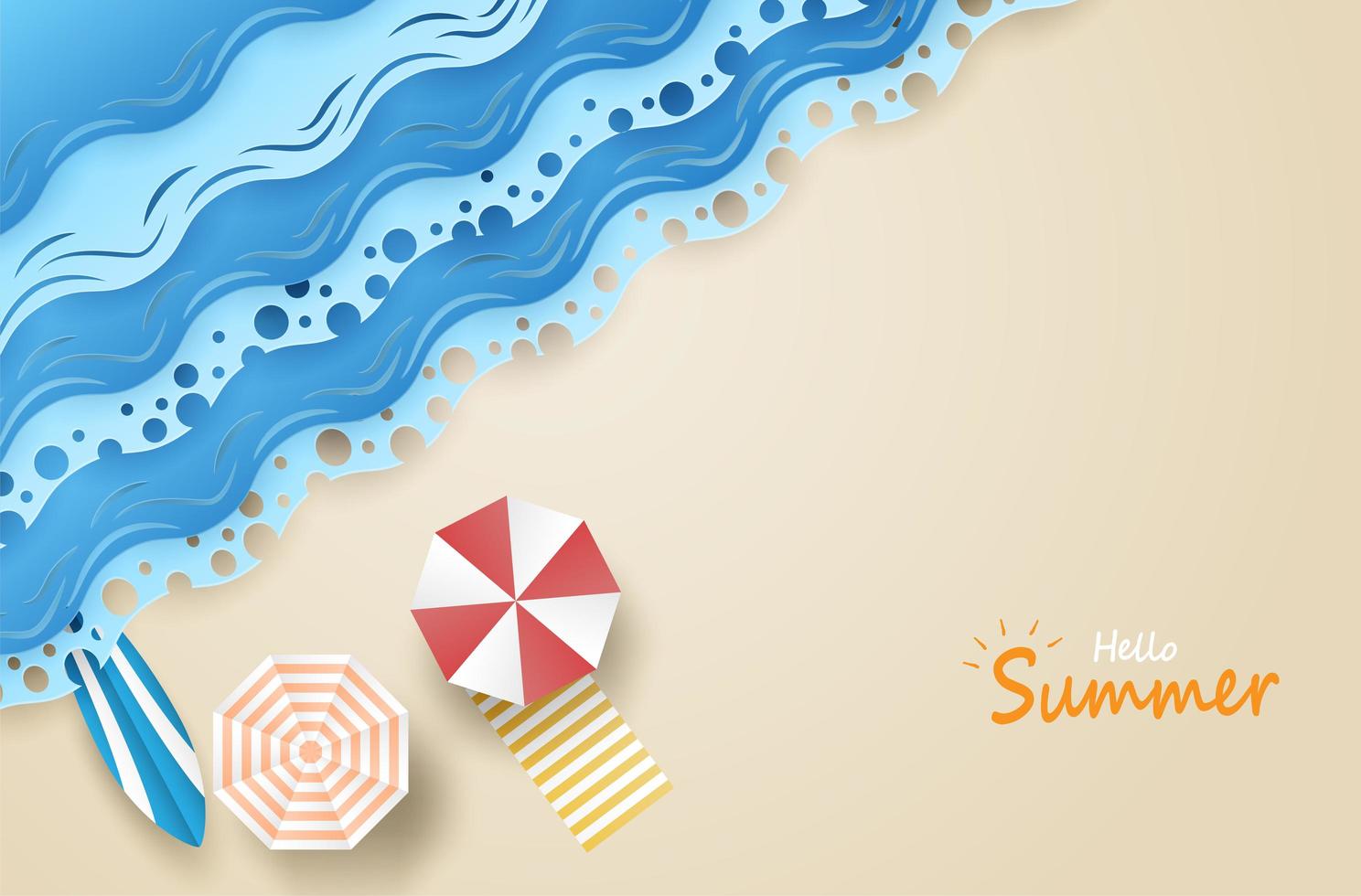 Top Down Beach Scene with Hello Summer Text vector