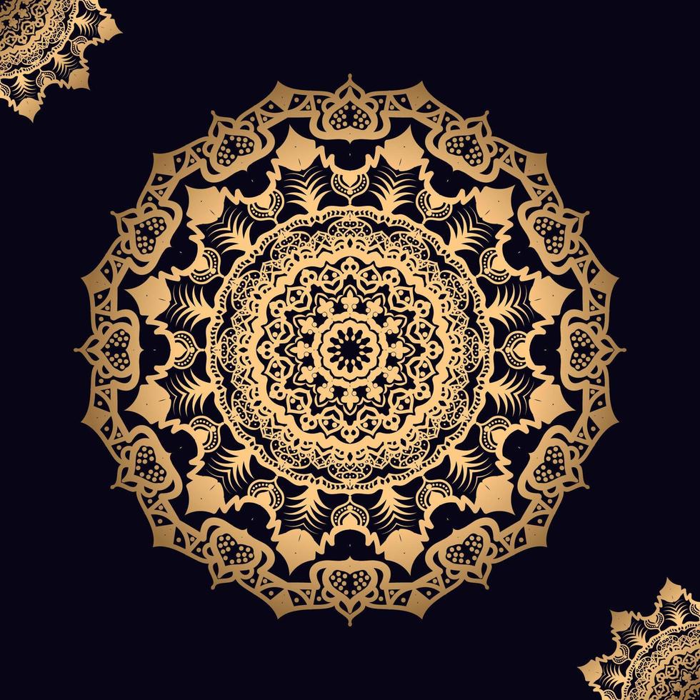 mandala dorada sobre negro con diseño de dos esquinas vector