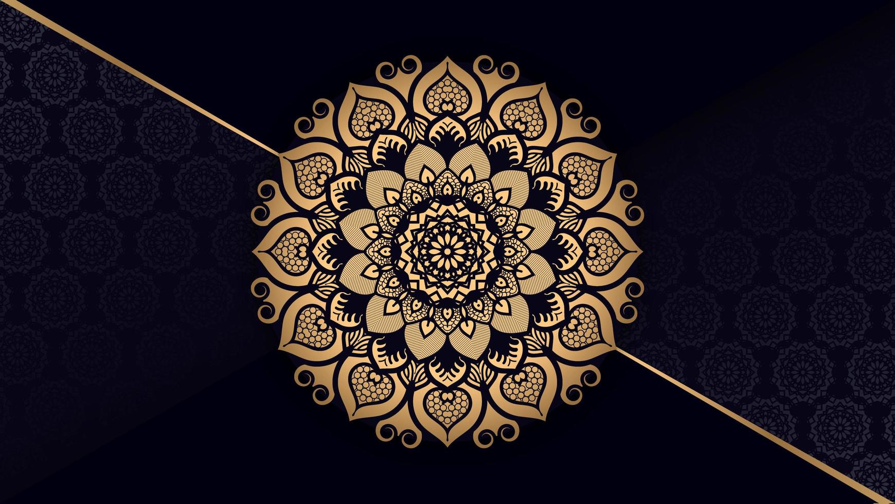 mandala dorado con fondo de línea de oro diagonal vector