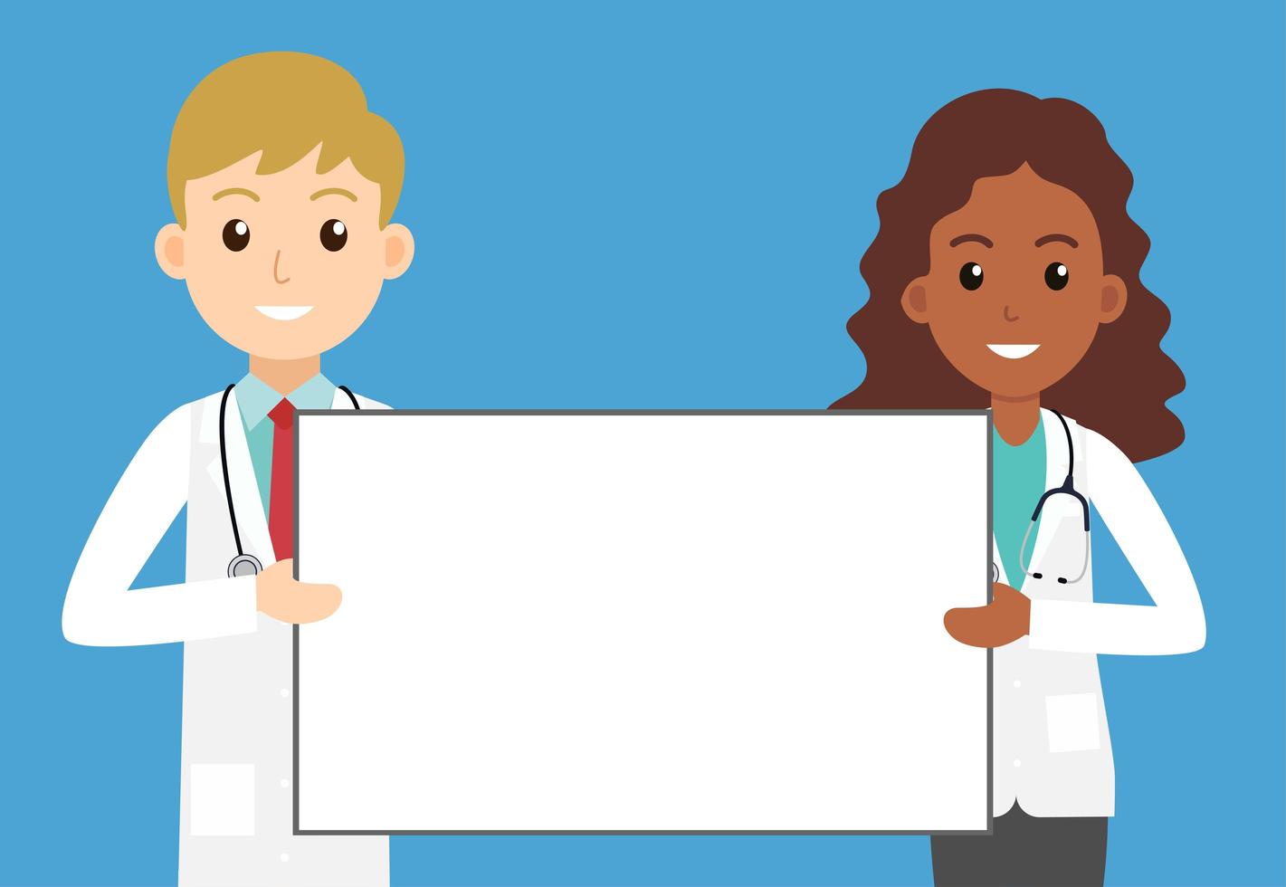 Doctors Holding Empty Signboard  vector