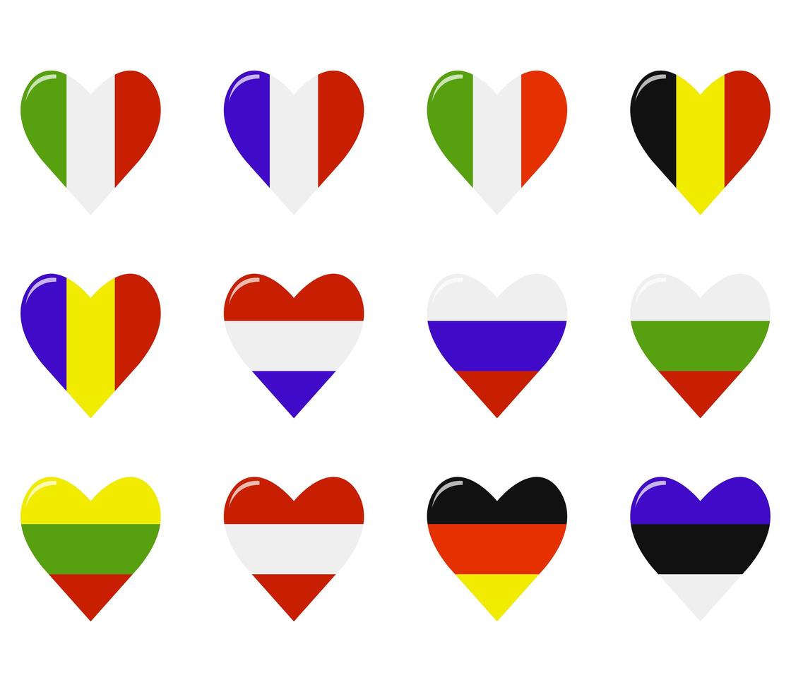 Set of Heart-Shaped Flags vector