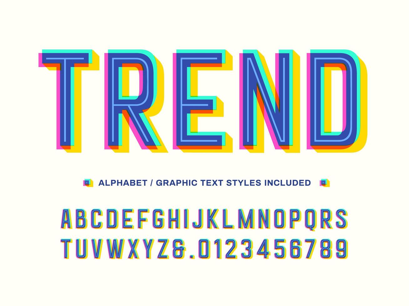 3D Trendy Offset Overprint Alphabet vector