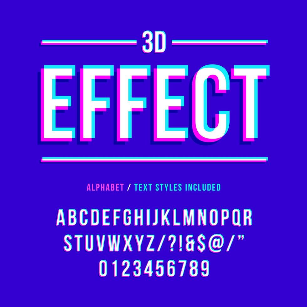 Stereoscopic 3D Effect Alphabet vector