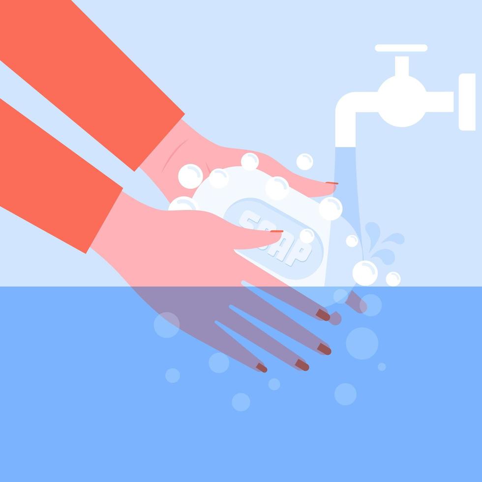 Washing Female Hands with Soap vector