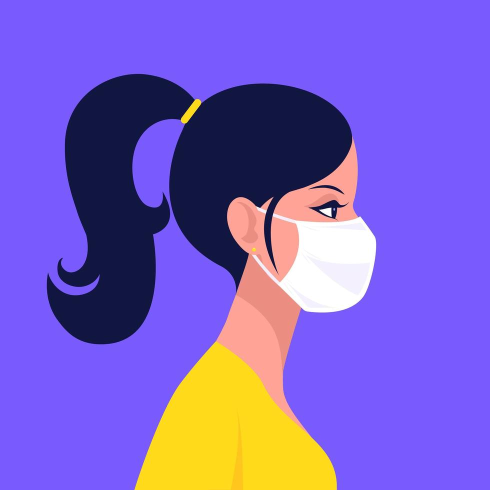 mujer con mascarilla médica desechable vector