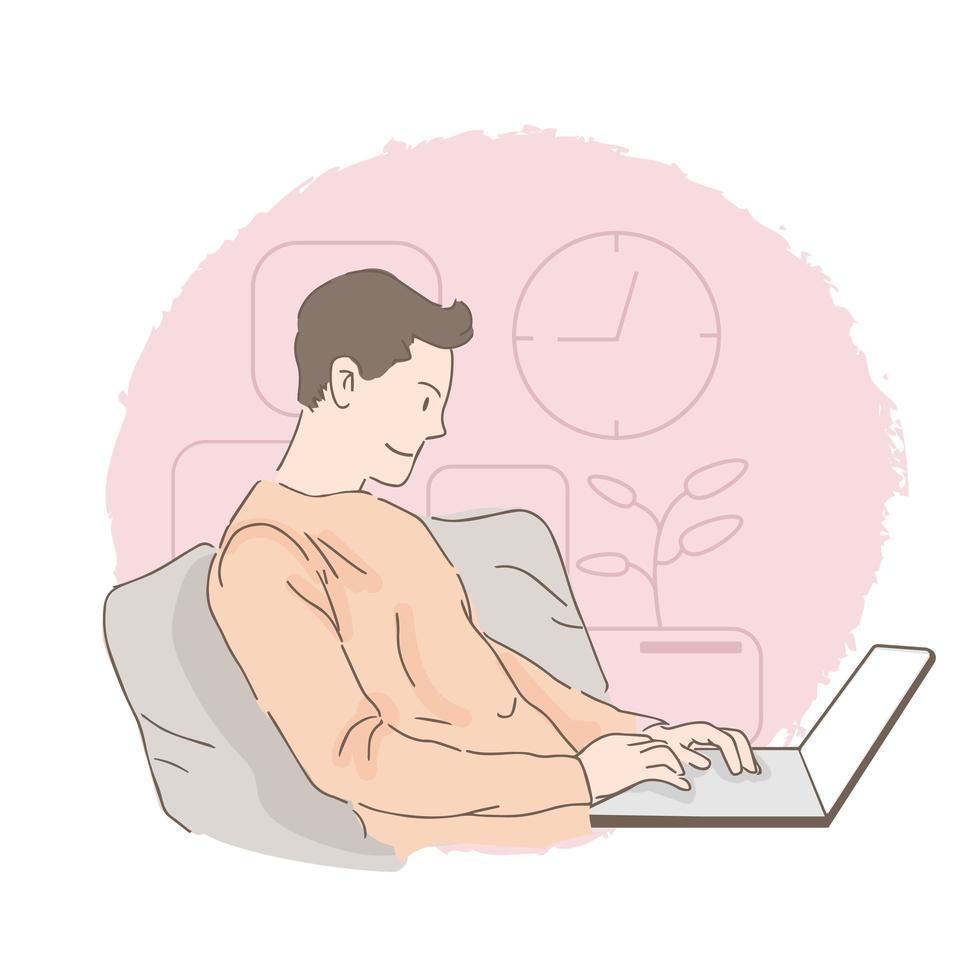 Man Working at Home Cartoon vector