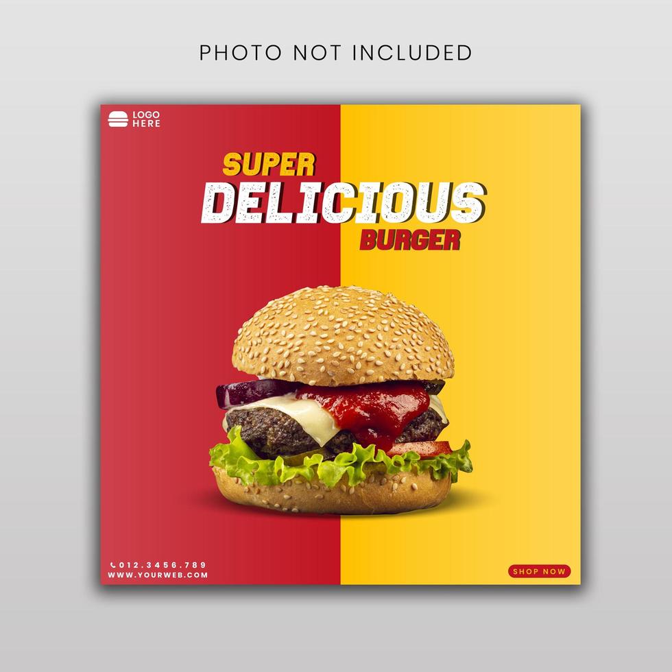 plantilla de banner de redes sociales super deliciosa hamburguesa vector