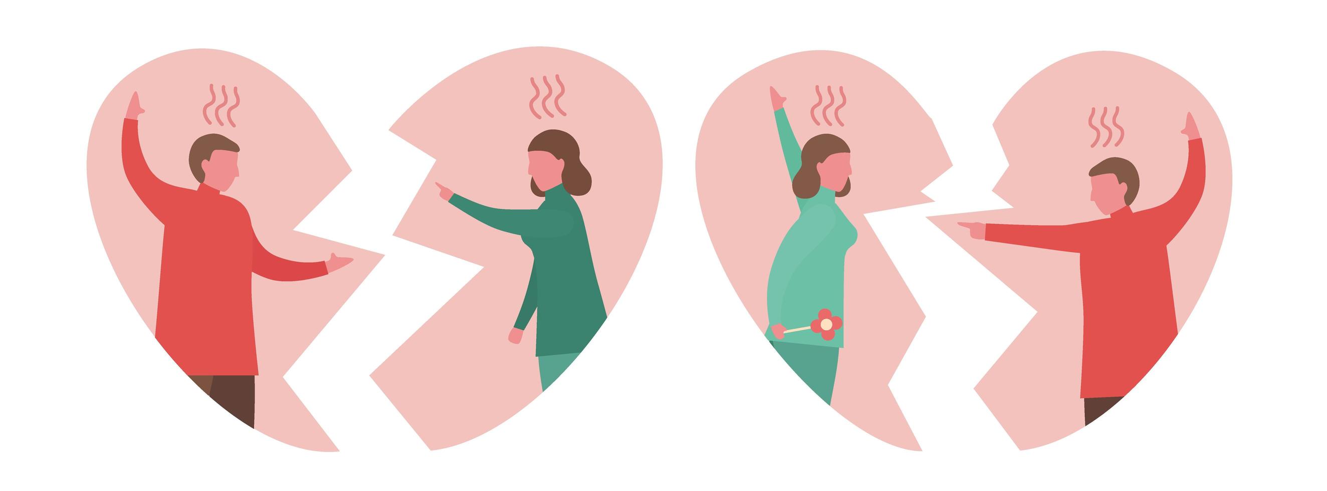 Couple Arguing in Broken Hearts vector