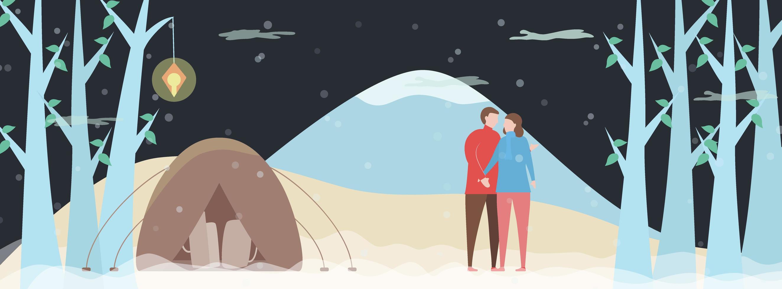 Lovers Camping in the Forest at Night vector