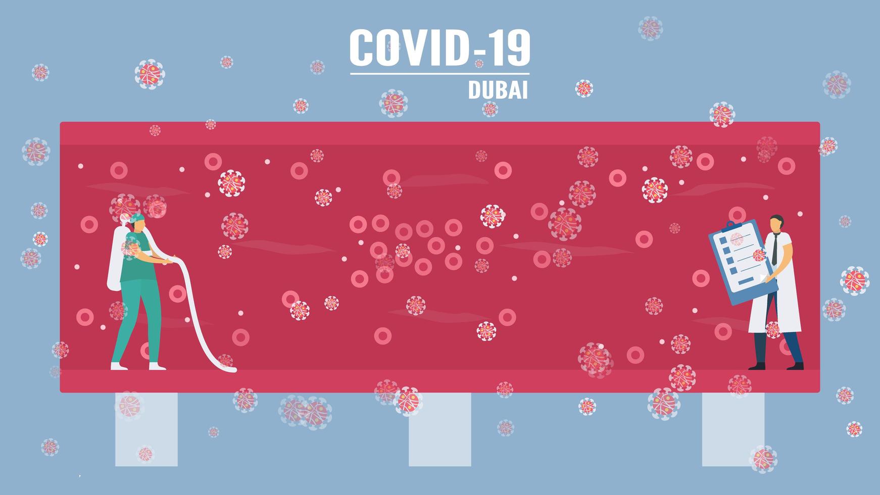 Dubai coronavirus escena con médicos vector