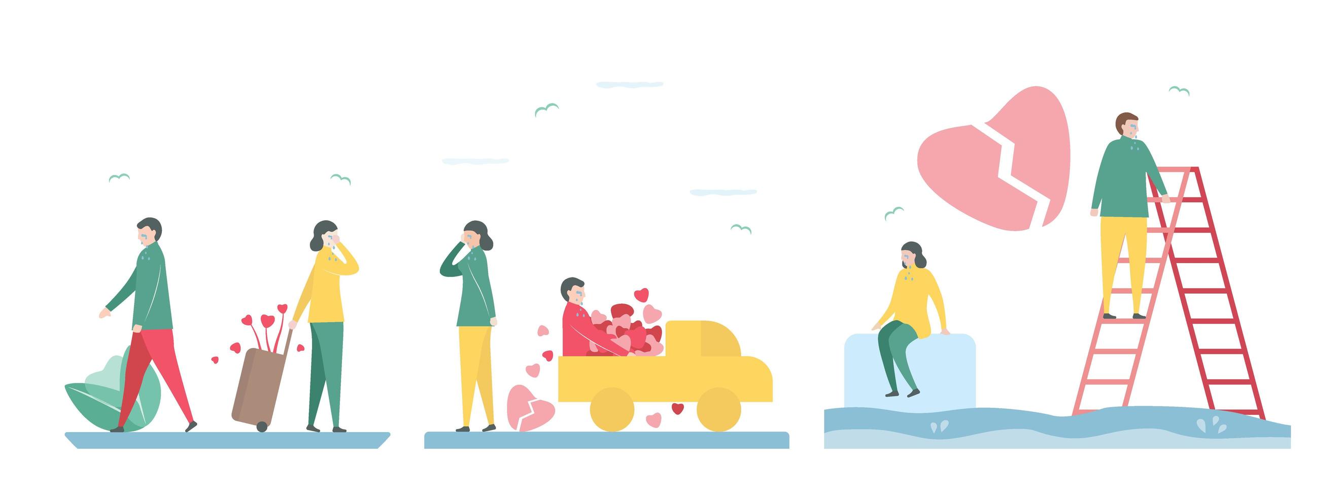 Scenes of Lovers with Broken Hearts vector