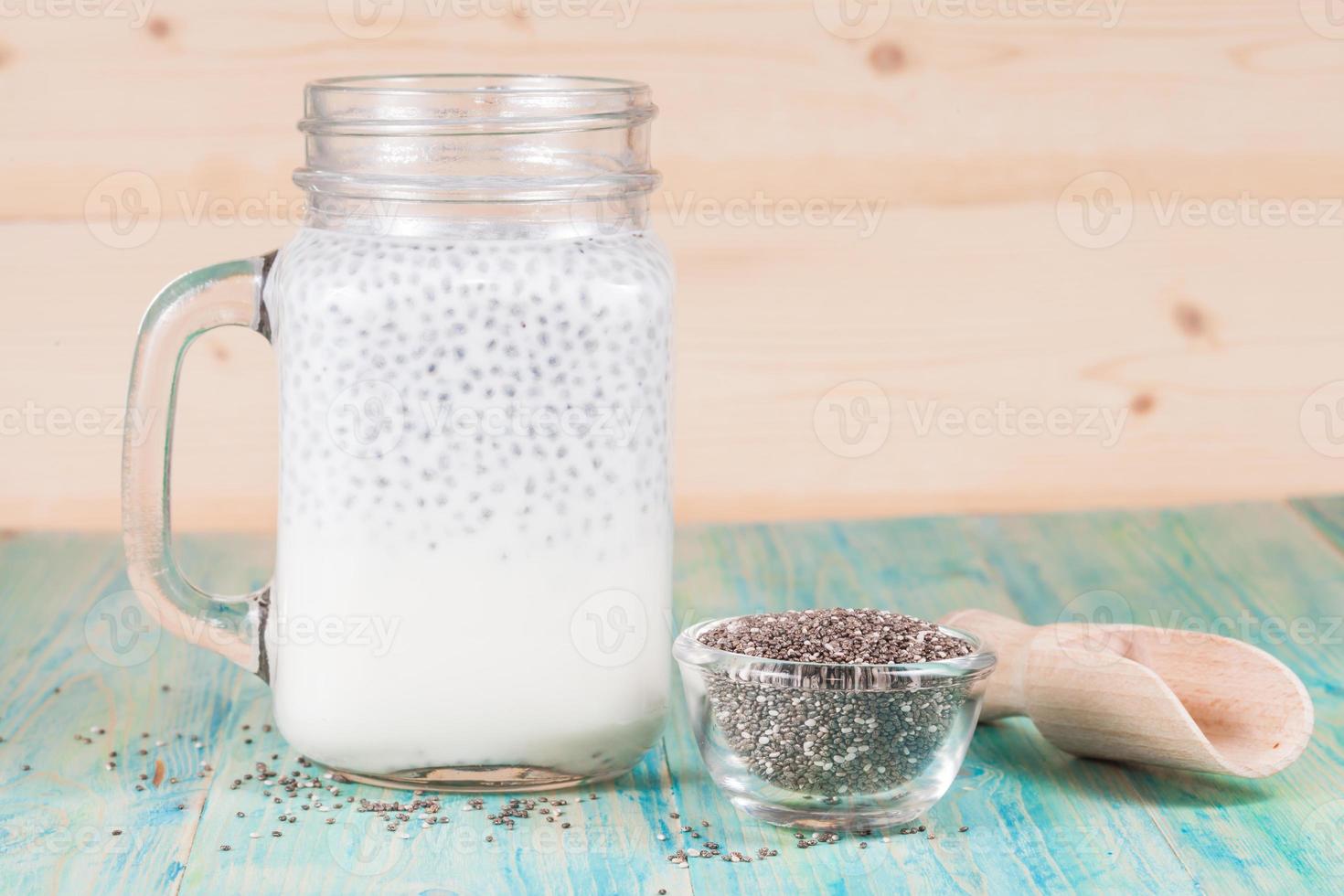 Chia seeds drink with milk photo