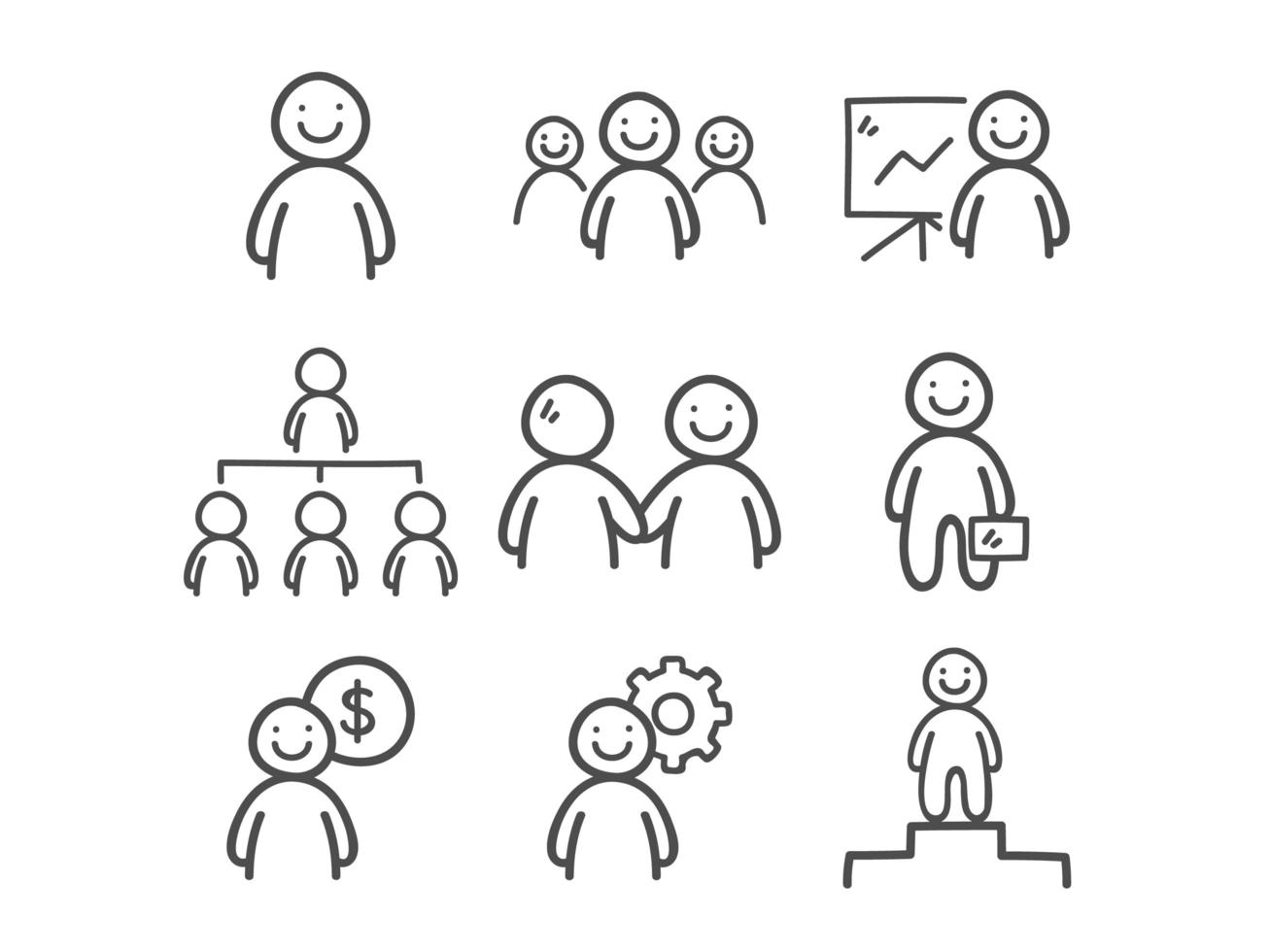 Doodle conjunto de iconos de personas de negocios vector