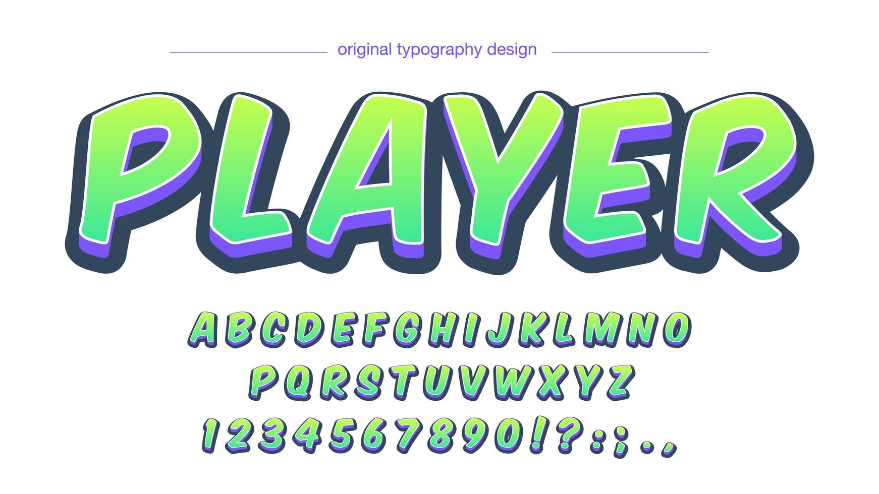 Neon Green Bold 3D Cartoon Alphabet vector