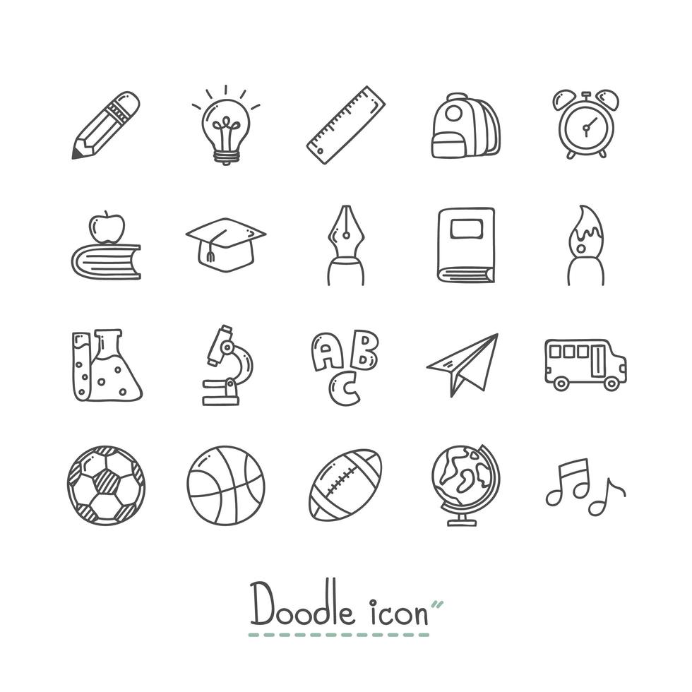 regreso a la escuela conjunto de iconos dibujados a mano vector