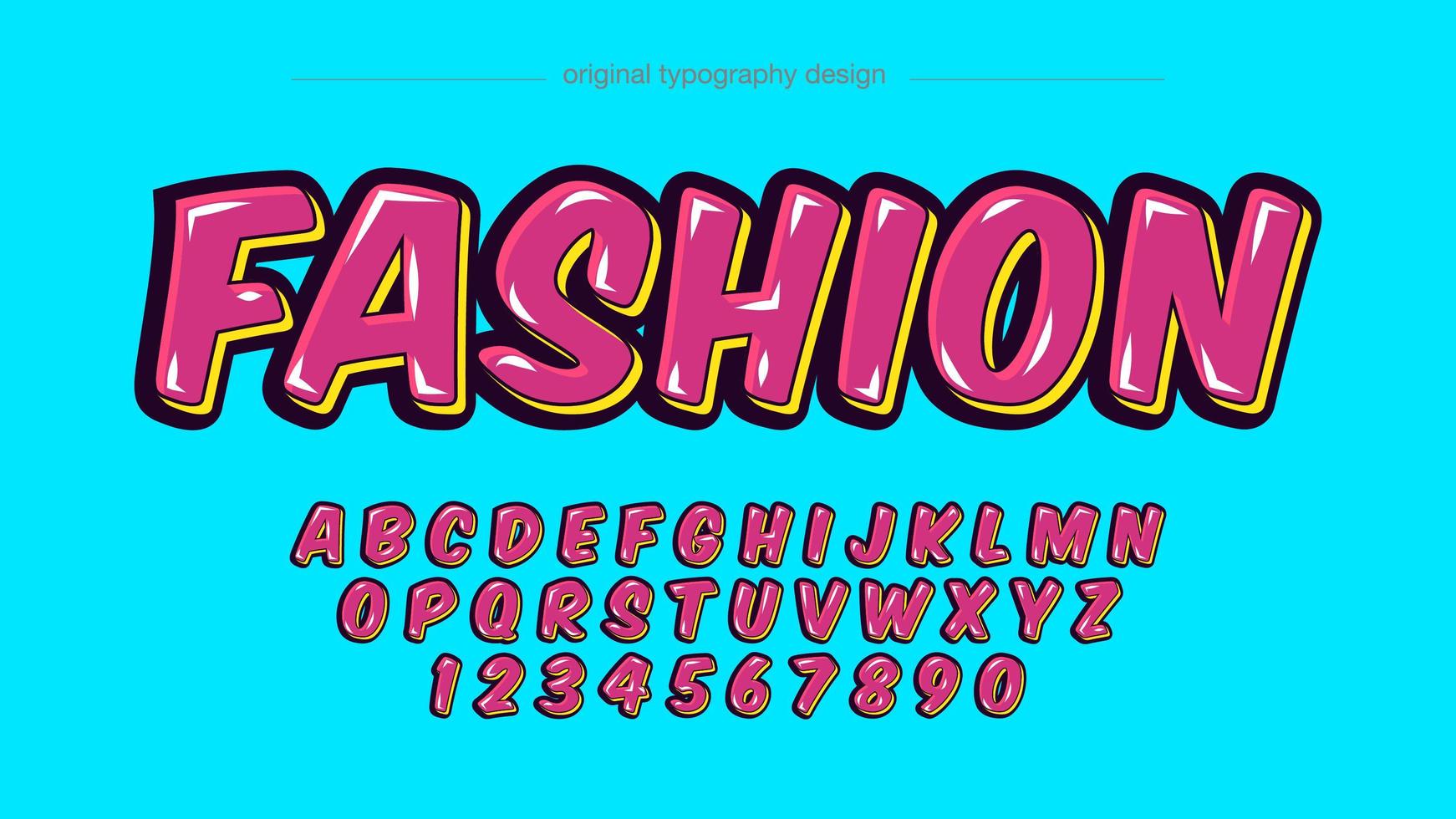 Glossy Pink and Yellow Cartoon Sticker Style Alphabet vector