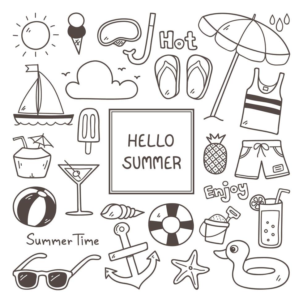 Hand Drawn Summer Doodle Elements Set vector